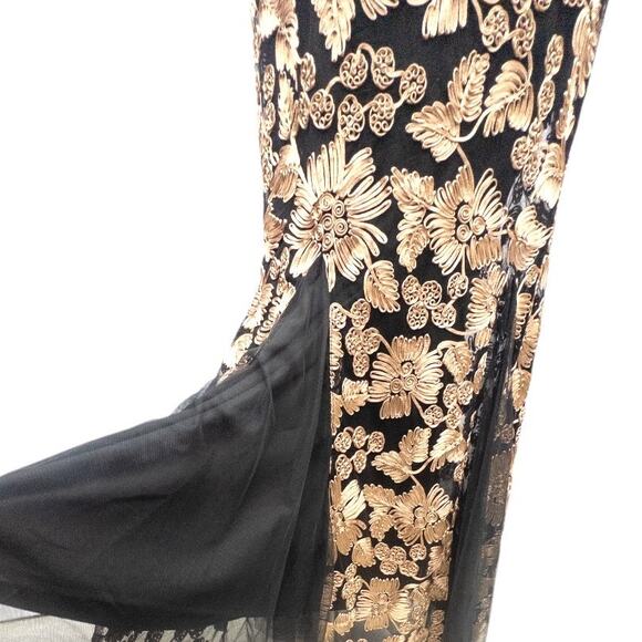 Alex Evenings Floral Soutache Gown Maci Dress Fit & Flare Tan Black Women's 12 - Picture 7 of 9